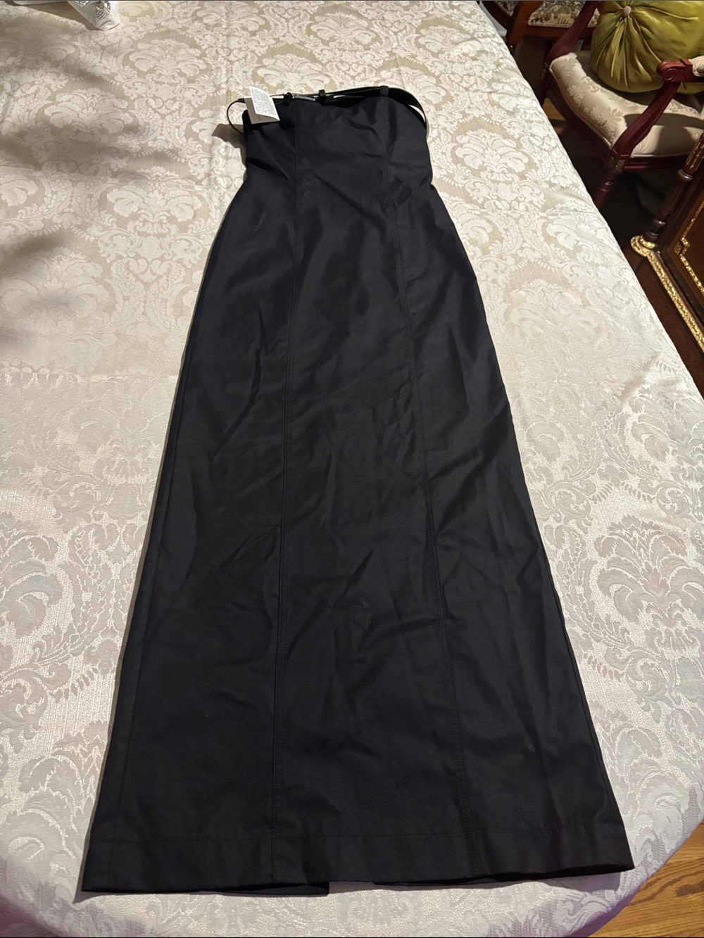 Zara strapless long black tube cotton blend dress with belt on chest sz.XS